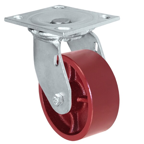 5"x2" Red Ductile Steel Wheel, Swivel Caster, 1,500 lbs capacity -
